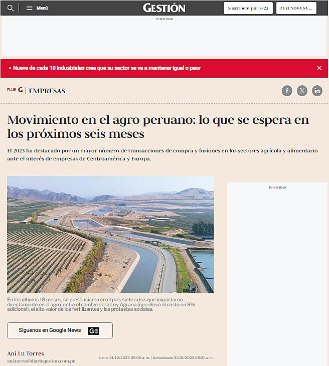 Movimiento en el agro peruano: lo que se espera en los prximos seis meses